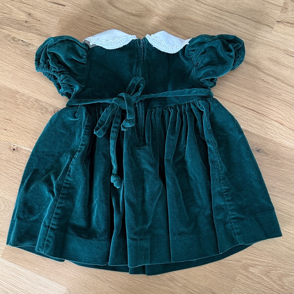 Ruth of Carolina Vintage Green Velvet Dress with Silk Peter Pan Neckline - Picture 5 of 5